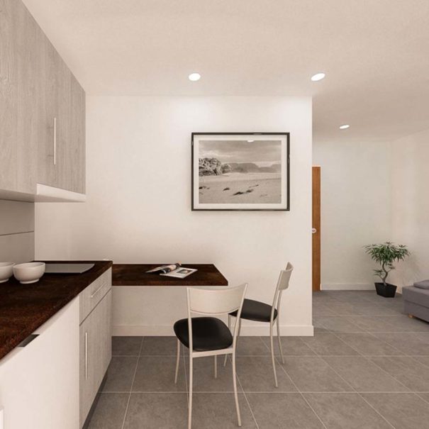 habitación vara con cocina y vista sofá